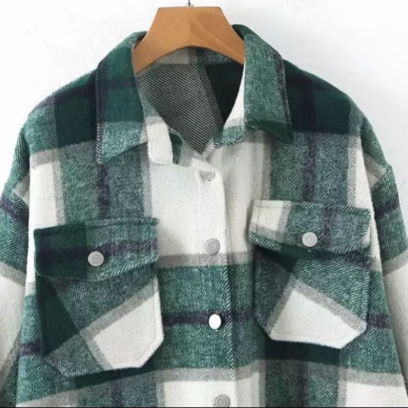 SOLD OUT Green Plaid Oversized Flannel Shacket Shirt Jacket - Picture 6 of 12